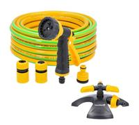 TOUGH MASTER Garden Hose 15m 50ft with 6 Pattern Spray Gun and 3 Nozzles, 3-Layer Reinforced Hosepipe 1/2 inch for Lawn Irrigation (with Sprinkler)