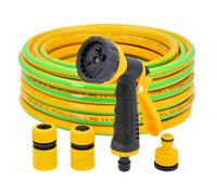 TOUGH MASTER Garden Hose 15m 50ft with 6 Pattern Spray Gun and 3 Nozzles, 3-Layer Reinforced Hosepipe 1/2 inch for Lawn Irrigation (15M Hose Set)