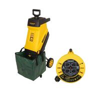 Tough Master Garden Shredder 2400W, Portable With 10 Metre Power Cable And Collection Bag With Extra 10M Cable Reel