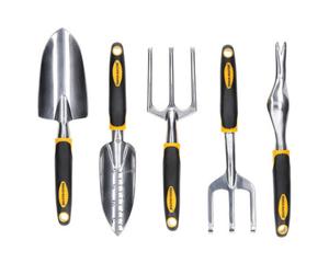 Tough Master Garden Tool Set Aluminium With Narrow Shovel, Trident, Three-Tooth Rake & Seedling Opener - 5 Pieces
