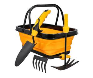 Tough Master Garden Tool Set Steel Hand Tool Gift Set With Hand Trowel, 2 In 1 Hand Hoe, Rake & Foldable Basket - 4 Pieces