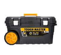 TOUGH MASTER Heavy-Duty Large Tool Box On Wheels with Trays Metal Handle Latches - Mobile Storage Box for Plumber, Electrician, Woodworker - Convenient Storage Chest for Household DIY Items
