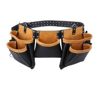 TOUGH MASTER 11 Pocket Multi Storage Organiser Leather Work Tool Belt, Men/Women Apron Tape Holder, Hammer Loop Heavy Duty Pouch for Builders, Carpenter