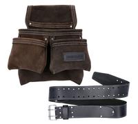 Tough Master Leather Tool Belt Work Pouch Nail Pouch With 4 Large Pockets & 1.5M Leather Belt For Nails Screws Fixings
