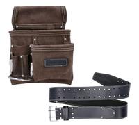 TOUGH MASTER Leather Work Belt 31”-53” Heavy Duty Double Pin Strong Buffalo Saddle for Tool Pouch Usage Builders, Carpenters, Electricians, Plumbers (With Leather Pouch)