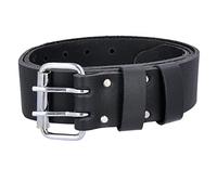 TOUGH MASTER Leather Work Belt, Double Pin 2” Buffalo Saddle Leather Heavy Duty Stitching, Black Men/Women Workwear DIY Belt For Tool Holsters, Pouches