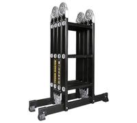 TOUGH MASTER Multi-Purpose Aluminium Ladder EN131 Certified Folding Extension Ladder with Platform, Professional Combination Ladder for Stairs, Decorating, Loft & Garden Use