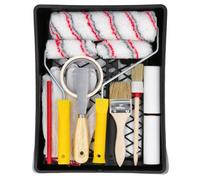 Paint Roller Tray 17 Piece TOUGH MASTER Set, 9” Tray, 9” Paint Roller, 9” Handle, 2x4” Polyester Refill, 2x4” Foam Refill, 4” Handle, 2” Paint Brush with Wooden Handel, Plastic Paint Filter