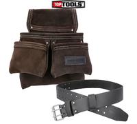 TOUGH MASTER Real Leather Tool Belt Pouch with 1.4M Work Belt for Carpenter