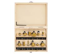 TOUGH MASTER Router Bit Set, Woodworking Shank Tungsten Carbide Tipped ¼ Inch Router Cutters, 12 Piece with Hex Key, Wooden Case in Gold & Silver DIY Tool, (TM-RB12W)