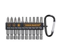 TOUGH MASTER Screwdriver Bit Set 10pcs Phillips Pozi Torx with 1/4" Universal Hex Shank Impact Driver Screwdriver Carabiner Bit Set with Self-Locking Hook for Easy Carrying