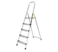 TOUGH MASTER Aluminium Folding Step Ladder Tread Ladders Anti-Slip Steps Top Handrail with Rubberised Plastic Feet Max Load 150Kg - EN131 Safety Standard, Silver (5 Steps)