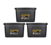 TOUGH MASTER Plastic Storage Box with Lid 40L Pack of 3, Box Size 49x38x32cm, Heavy Duty Tool Box Stackable for Home, Office & Workshop