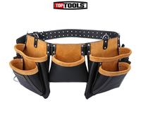 TOUGH MASTER 11 Pocket Multi Storage Organiser Leather Work Tool Belt, Men/Women Apron Tape Holder, Hammer Loop Heavy Duty Pouch for Builders, Carpenter