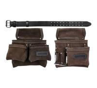 TOUGH MASTER Tool Belt Pouch, 3 Multi Pockets Suede Leather Nail Work, DIY Organiser for Builders, Carpenters, Gardeners, Electricians, Brown, 25 X 29cm