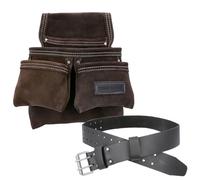 TOUGH MASTER Tool Pouch, 4 Multi Pockets Suede Buffalo Leather Work DIY Organiser For Builders, Carpenters, Gardeners (With 1.4 M Leather Belt)