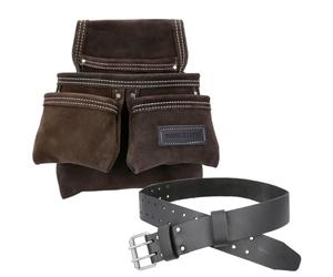 TOUGH MASTER Tool Pouch, 4 Multi Pockets Suede Buffalo Leather Work DIY Organiser For Builders, Carpenters, Gardeners (With 1.4 M Leather Belt)