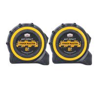 Tough Master Twin Pack 8M/26Ft Tape Measure Metric/imperial With Belt Clip 25mm Wide Impact Resistant