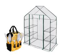 Tough Master Walk-In Greenhouse Kit 3 Tier 4 Shelf Grow House & 5Pc Garden Hand Tools With Tote