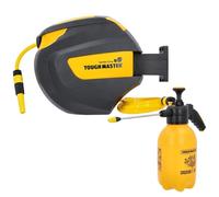 TOUGH MASTER Wall-Mounted 20M Durable Retractable Garden Hose Reel Automatic Lightweight with Integrated Anti-Kink Hose Guide Return UV-Resistant Black & Yellow (with 2L Pressure Sprayer)