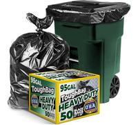 ToughBag 95-96 Gallon Trash Bags Heavy Duty, Black Garbage Can Liners (50 Count) Extra Large Trash Bags - Made In USA