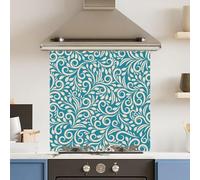 Toughened 6mm Glass Kitchen Splashback 60 x 60cm Green Floral Pattern - Polished Heat Resistant Back Splash for Cookers Hob