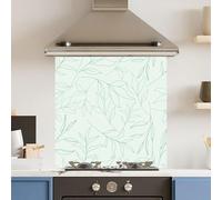 Toughened 6mm Glass Kitchen Splashback 60 x 60cm Mint Green Leaf Pattern Heat Resistant Back Splash for Cookers Hob