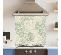 Toughened 6mm Glass Kitchen Splashback 60 x 60cm Pale Green Leaf Pattern Heat Resistant Back Splash for Cookers Hob