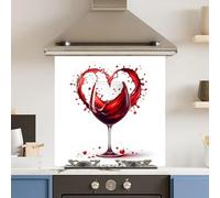 Toughened 6mm Glass Kitchen Splashback 60 x 60cm Red Wine Heart - Polished Edge Heat Resistant Back Splash for Cookers Hob