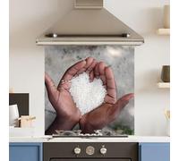 Toughened 6mm Glass Kitchen Splashback 60 x 60cm Rice Heart - Polished Edge Heat Resistant Back Splash for Cookers Hob