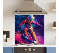 Toughened 6mm Glass Kitchen Splashback 60 x 60cm Space Surfer - Polished Edge Heat Resistant Back Splash for Cookers Hob