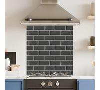 Toughened 6mm Glass Kitchen Splashback 60 x 65cm Black Metro Tile - Polished Heat Resistant Back Splash for Cookers Hob