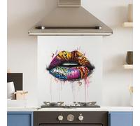 Toughened 6mm Glass Kitchen Splashback 60 x 65cm Colourful Lips - Polished Edge Heat Resistant Back Splash for Cookers Hob