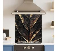 Toughened 6mm Glass Kitchen Splashback 60 x 65cm Gold Black Close Up - Polished Heat Resistant Back Splash for Cookers Hob