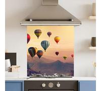 Toughened 6mm Glass Kitchen Splashback 60 x 65cm Hot Air Balloon - Polished Edge Heat Resistant Back Splash for Cookers Hob