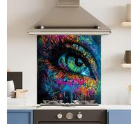Toughened 6mm Glass Kitchen Splashback 60 x 65cm Neon Eye - Polished Edge Heat Resistant Back Splash for Cookers Hob