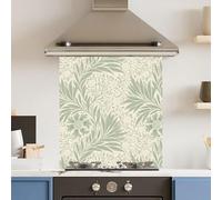 Toughened 6mm Glass Kitchen Splashback 60 x 65cm Pale Green Leaf Pattern Heat Resistant Back Splash for Cookers Hob