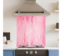 Toughened 6mm Glass Kitchen Splashback 60 x 65cm Pink Brush Stroke - Polished Heat Resistant Back Splash for Cookers Hob