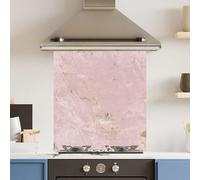 Toughened 6mm Glass Kitchen Splashback 60 x 65cm Pink Gold Marble - Polished Heat Resistant Back Splash for Cookers Hob