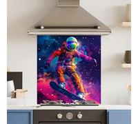 Toughened 6mm Glass Kitchen Splashback 60 x 65cm Space Surfer - Polished Edge Heat Resistant Back Splash for Cookers Hob