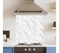 Toughened 6mm Glass Kitchen Splashback 60 x 65cm White Hexagon - Polished Edge Heat Resistant Back Splash for Cookers Hob