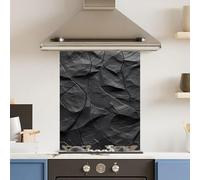 Toughened 6mm Glass Kitchen Splashback 60 x 75cm Abstract Black - Polished Edge Heat Resistant Back Splash for Cookers Hob
