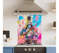 Toughened 6mm Glass Kitchen Splashback 60 x 75cm Colourful War - Polished Edge Heat Resistant Back Splash for Cookers Hob
