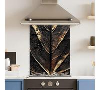 Toughened 6mm Glass Kitchen Splashback 60 x 75cm Gold Black Close Up - Polished Heat Resistant Back Splash for Cookers Hob