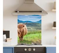 Toughened 6mm Glass Kitchen Splashback 60 x 75cm Green HighHighland Cow Polished Heat Resistant Back Splash for Cookers Hob