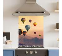 Toughened 6mm Glass Kitchen Splashback 60 x 75cm Hot Air Balloon - Polished Edge Heat Resistant Back Splash for Cookers Hob
