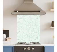 Toughened 6mm Glass Kitchen Splashback 60 x 75cm Mint Green Leaf Pattern Heat Resistant Back Splash for Cookers Hob
