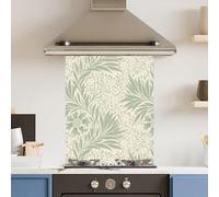 Toughened 6mm Glass Kitchen Splashback 60 x 75cm Pale Green Leaf Pattern Heat Resistant Back Splash for Cookers Hob