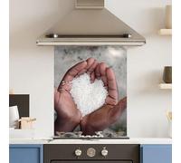 Toughened 6mm Glass Kitchen Splashback 60 x 75cm Rice Heart - Polished Edge Heat Resistant Back Splash for Cookers Hob