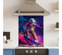 Toughened 6mm Glass Kitchen Splashback 60 x 75cm Space Surfer - Polished Edge Heat Resistant Back Splash for Cookers Hob